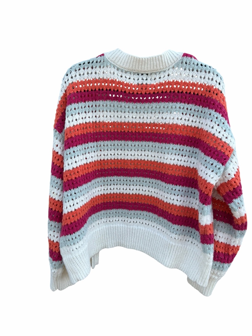 Pink Rose Striped Open-Front Knit Cardigan - White, Pink & Orange - Picture 3 of 3